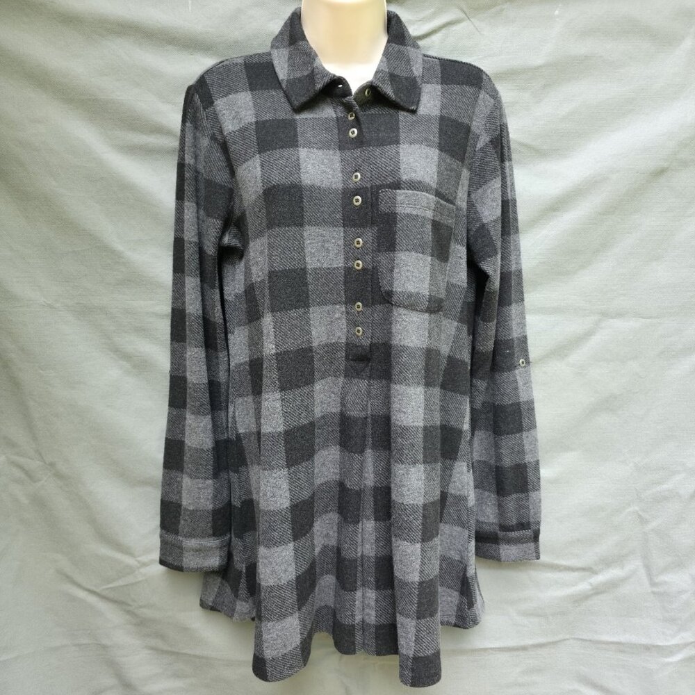 Soft Surroundings Flannel Mad About Buffalo Plaid Tunic Size S Gray Top Shirt